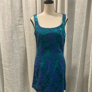 Vintage Jacquard Blue and Green Dress
